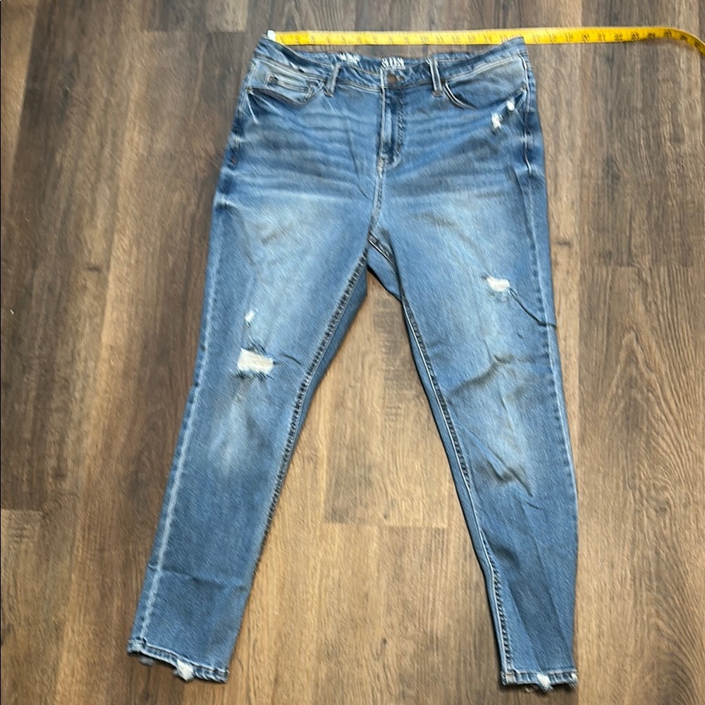 a.n.a Blue Jeggings with Distressed Details and Frayed Hem